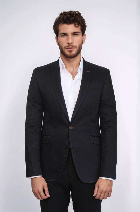 Chaqueta negra con solapa monoalgodón de un solo botón-Wessi