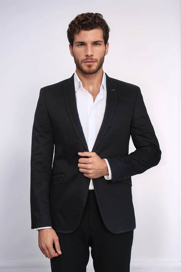 Chaqueta negra con solapa monoalgodón de un solo botón-Wessi