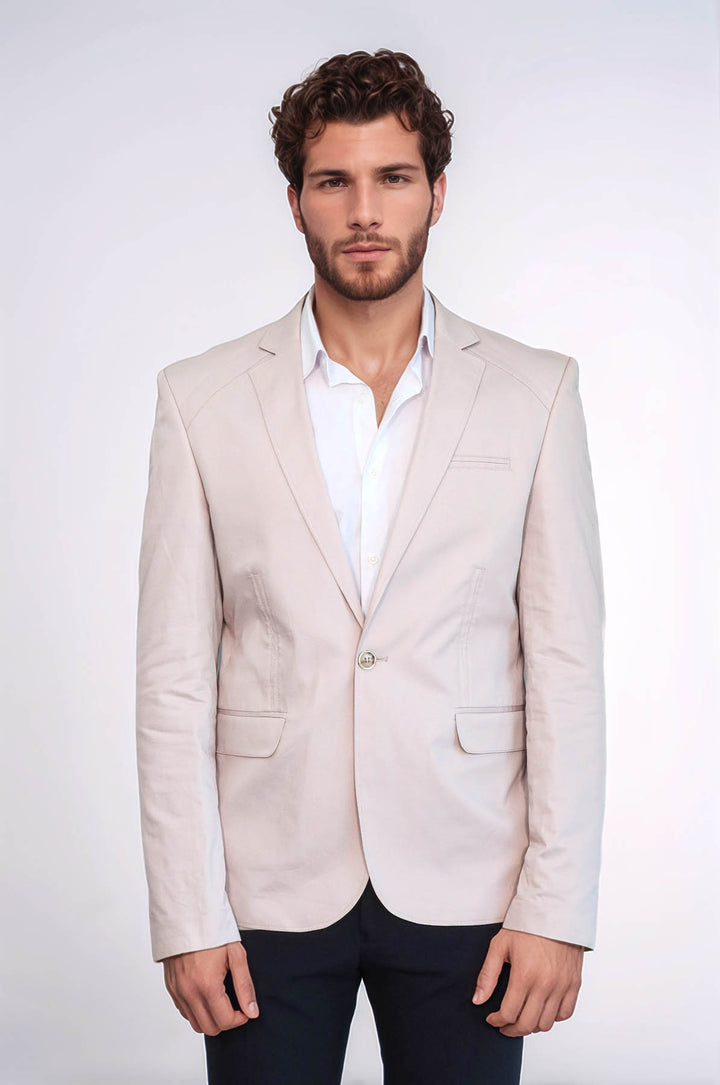 Chaqueta Gris Algodón 3 Bolsillos Un Solo Botón-Wessi