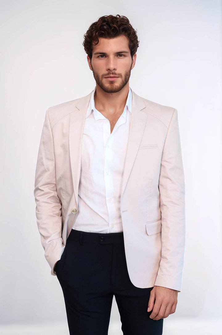 Chaqueta Gris Algodón 3 Bolsillos Un Solo Botón-Wessi