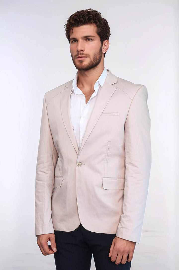 Chaqueta Gris Algodón 3 Bolsillos Un Solo Botón-Wessi