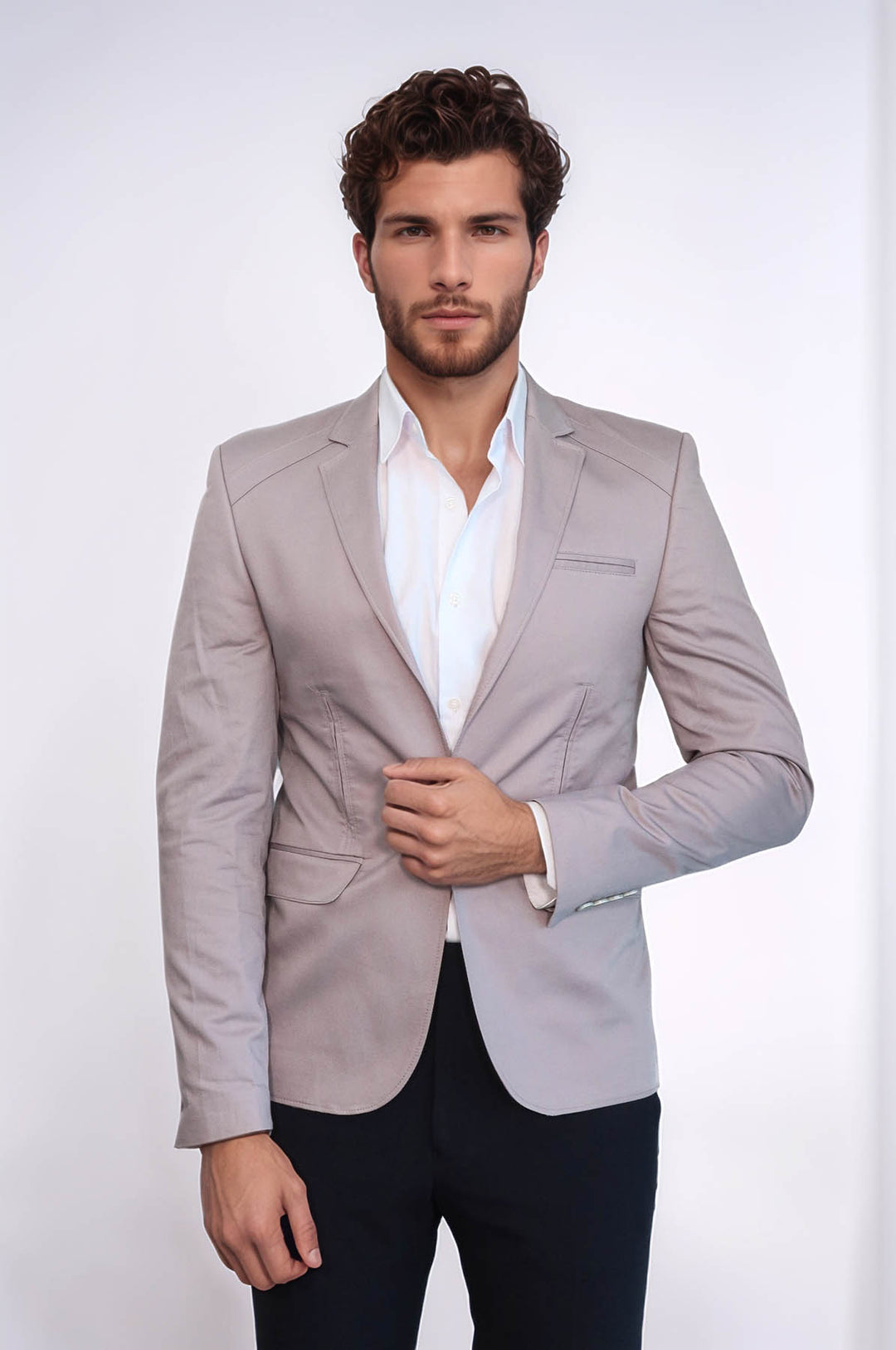 3 pocket Single Button Cotton Beige Jacket-Wessi