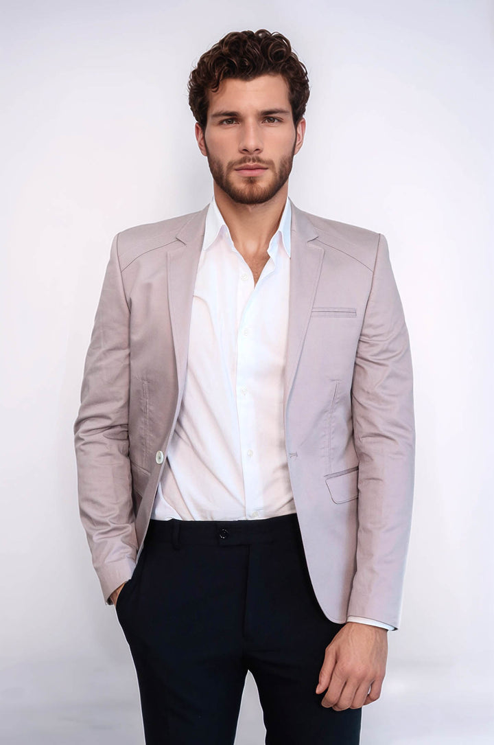 3 pocket Single Button Cotton Beige Jacket-Wessi