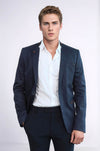 Blazer da uomo blu navy con colletto in piedi a bottone singolo - Wessi