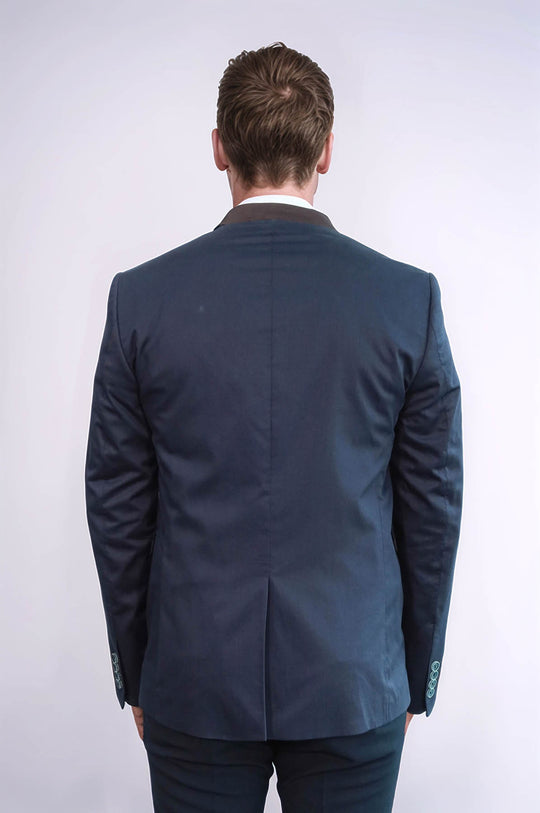 Blazer da uomo blu navy con colletto in piedi a bottone singolo - Wessi