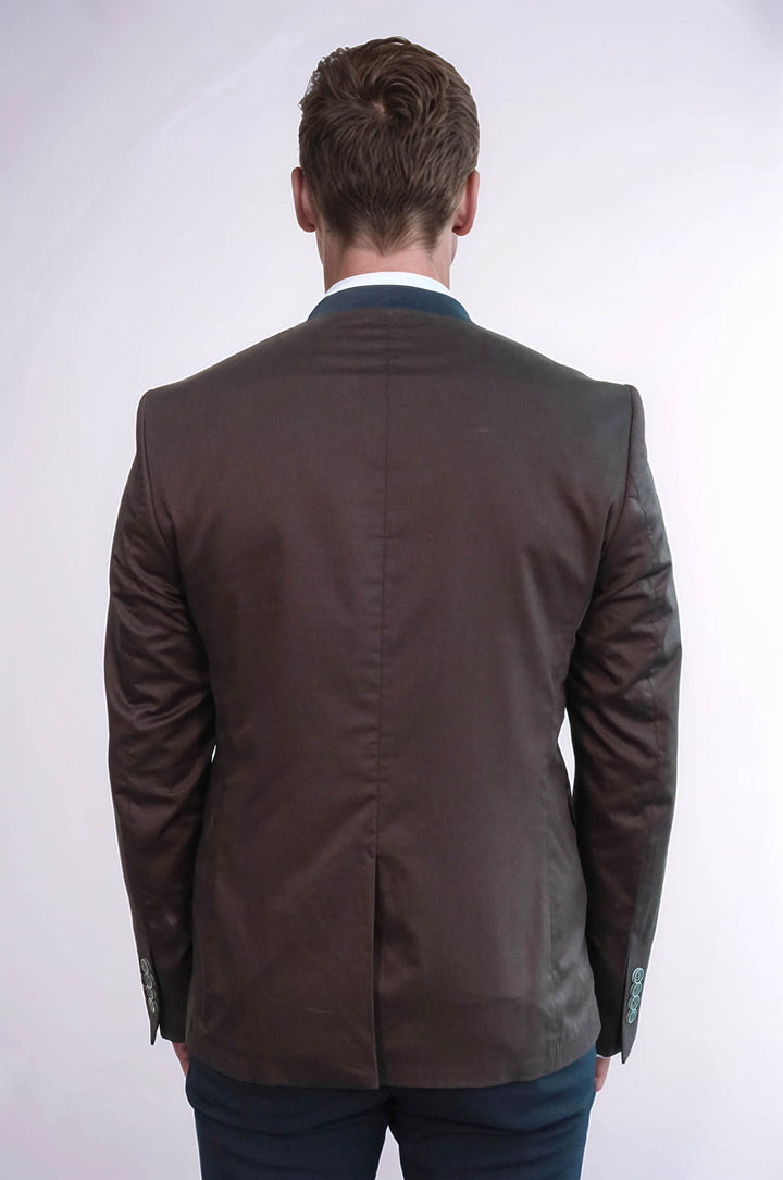Blazer De Hombre Marrón Con Un Solo Botón Y Cuello Alzado - Wessi