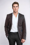 Blazer da uomo marrone con colletto in piedi e bottone singolo - Wessi