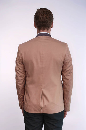 Blazer De Hombre Beige Con Un Solo Botón Y Cuello Alzado - Wessi