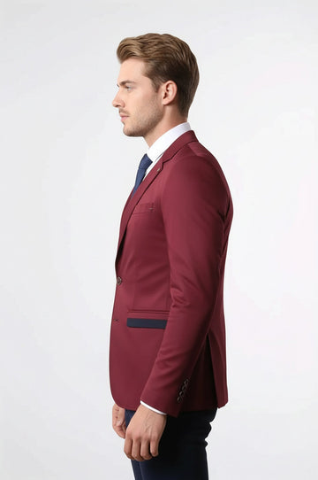 Crew Neck Burgundy Men Blazer - Wessi