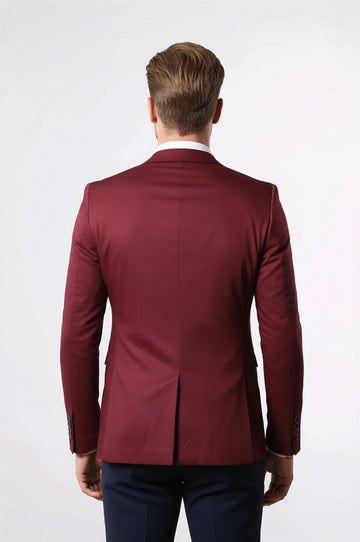 Crew Neck Burgundy Men Blazer - Wessi
