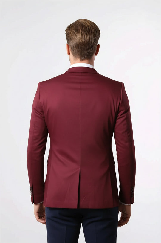 Crew Neck Burgundy Men Blazer - Wessi