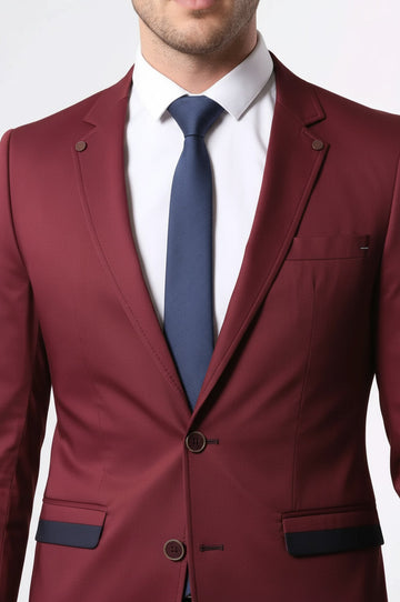 Crew Neck Burgundy Men Blazer - Wessi