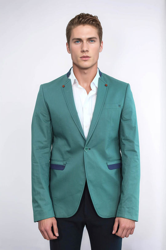Blazer de hombre verde con un solo botón y cuello alzado - Wessi