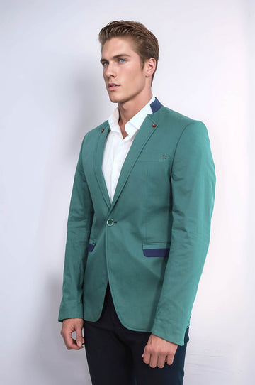 Blazer de hombre verde con un solo botón y cuello alzado - Wessi
