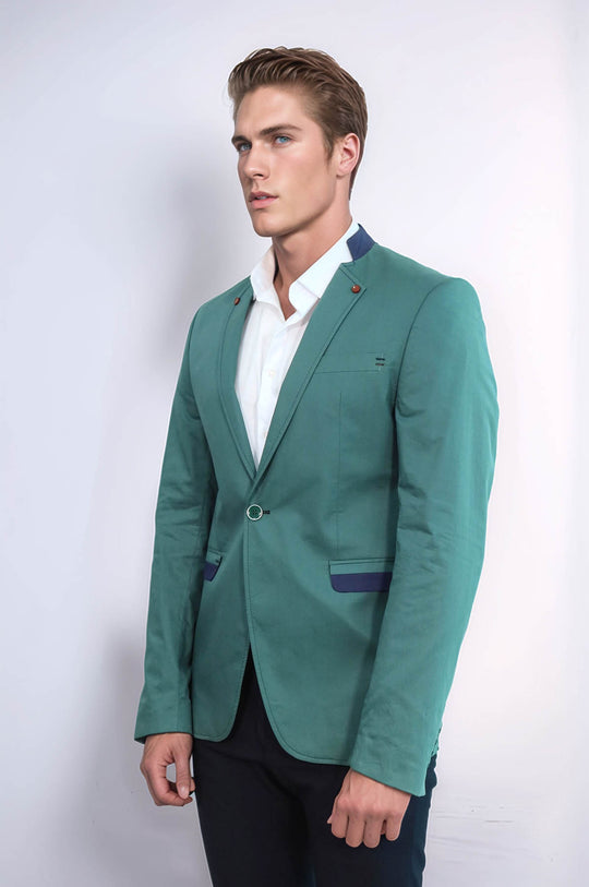 Blazer de hombre verde con un solo botón y cuello alzado - Wessi