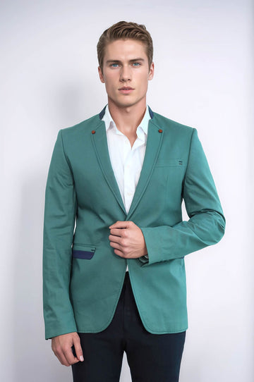 Blazer de hombre verde con un solo botón y cuello alzado - Wessi