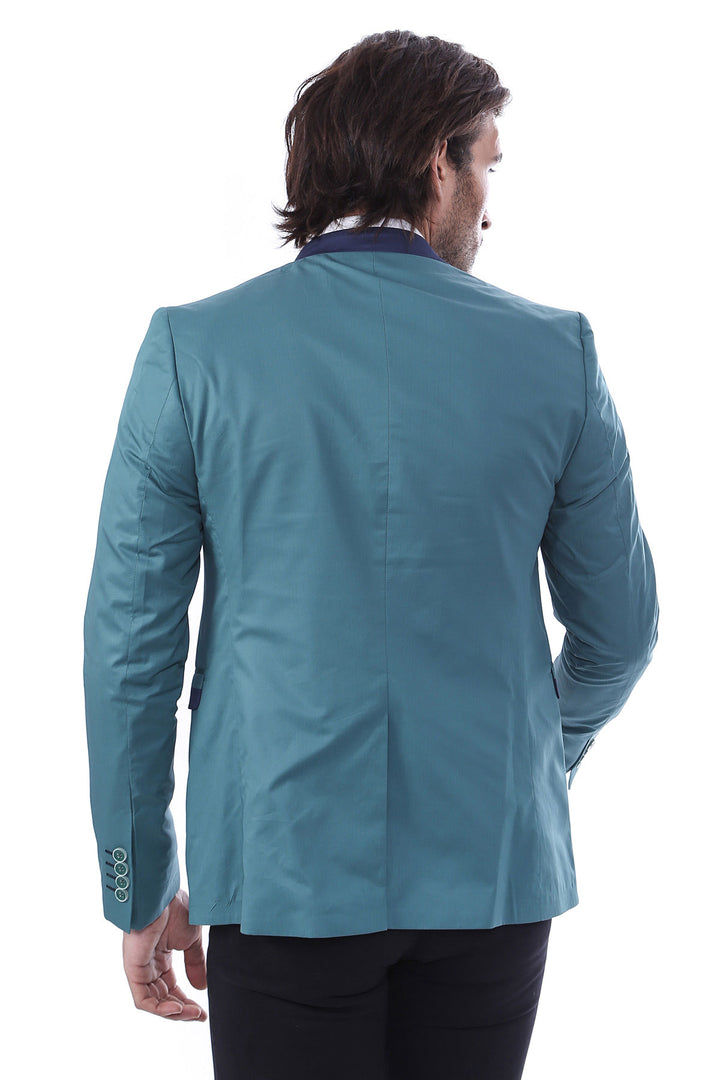 Single Button Standing Collar Green Men Blazer - Wessi