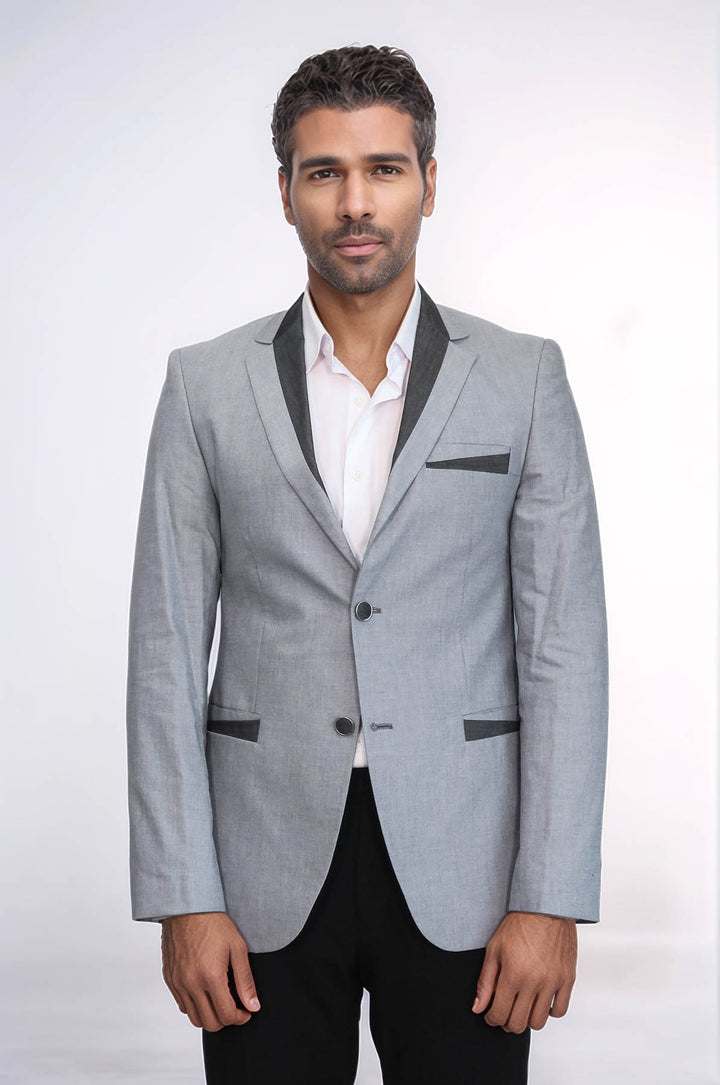 3 Pockets 2 Buttons Cross Piping Grey Jacket-Wessi