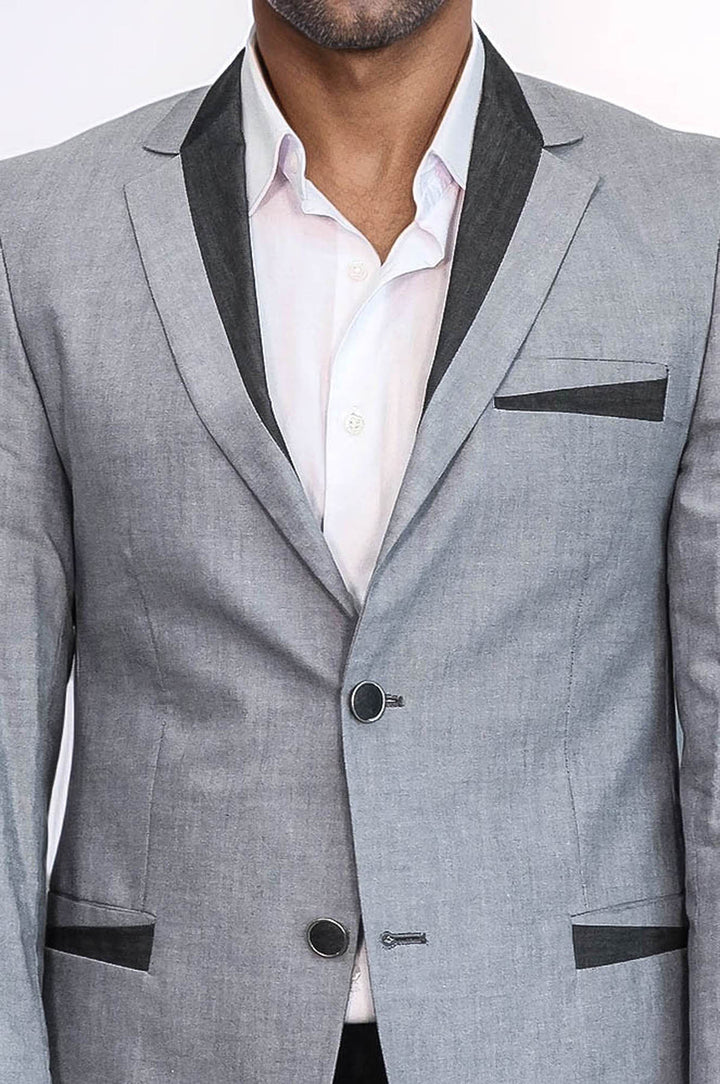 3 Pockets 2 Buttons Cross Piping Grey Jacket-Wessi