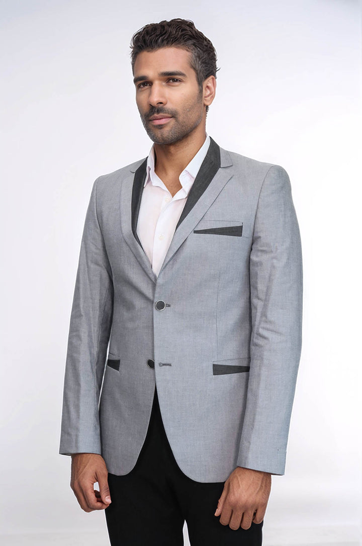 3 Pockets 2 Buttons Cross Piping Grey Jacket-Wessi