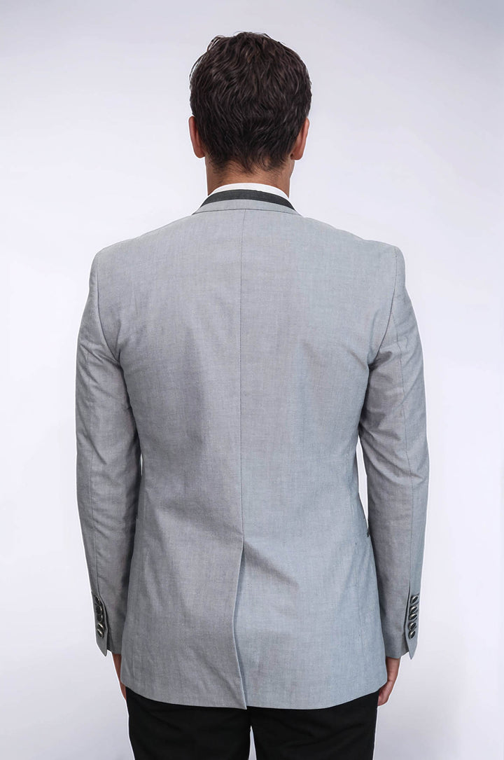 3 Pockets 2 Buttons Cross Piping Grey Jacket-Wessi