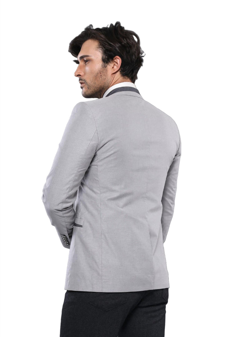 3 Pockets 2 Buttons Cross Piping Grey Jacket-Wessi