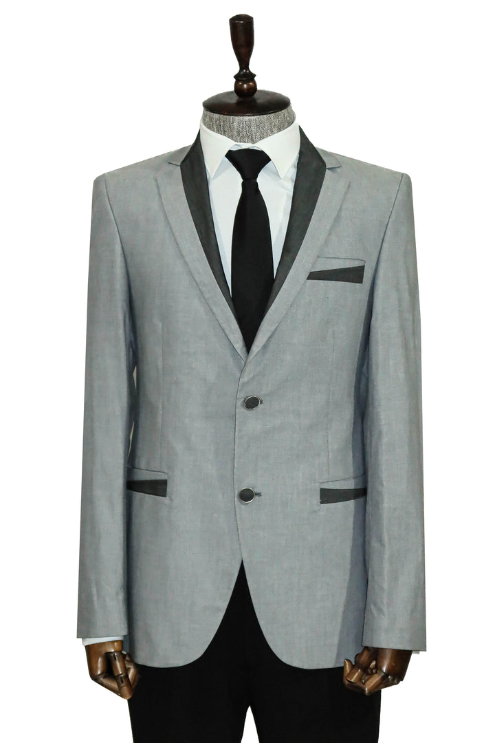 3 Pockets 2 Buttons Cross Piping Grey Jacket-Wessi