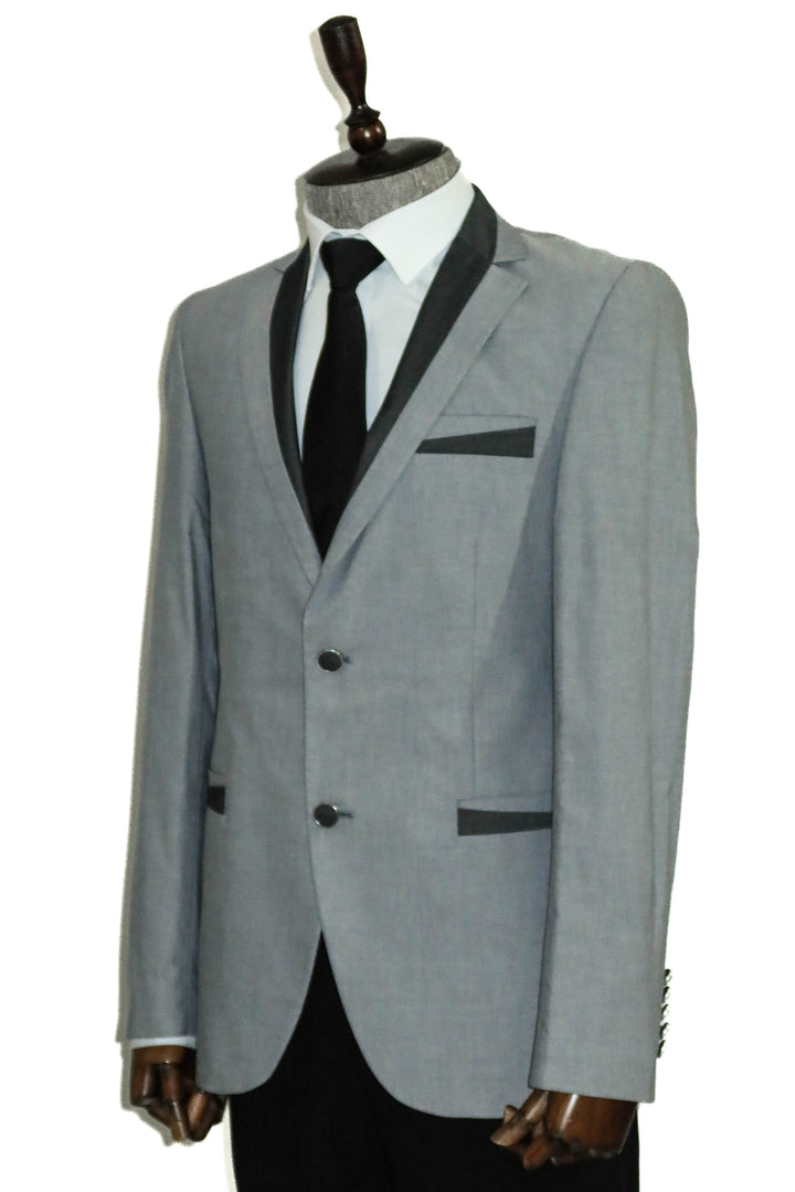 3 Pockets 2 Buttons Cross Piping Grey Jacket-Wessi