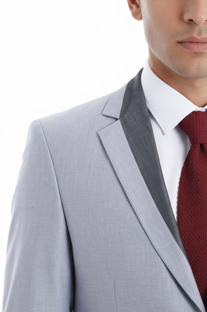 3 جيوب 2 أزرار سترة رمادية متقاطعة-Wessi