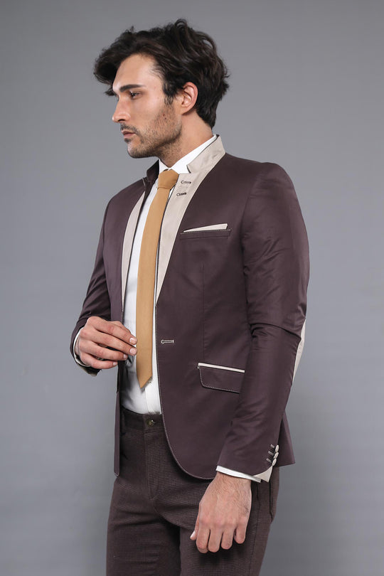 Single Button Collar Garni Tippet Brown Jacket-Wessi