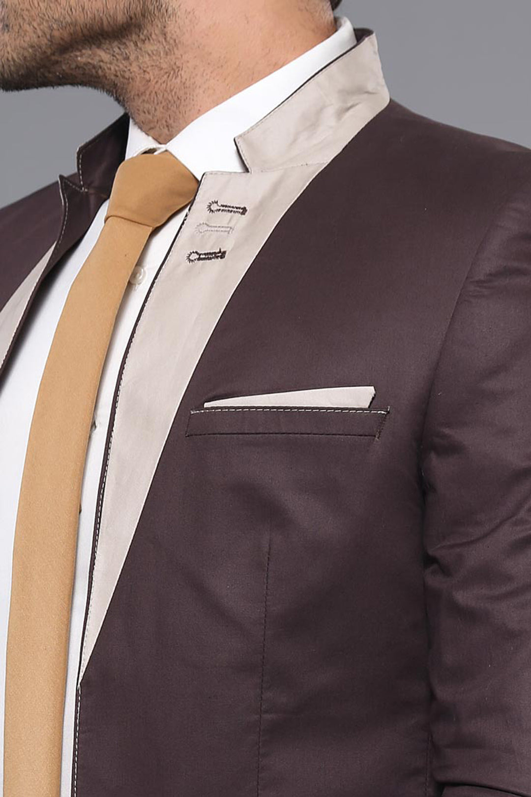 Giacca Garni Tippet Marrone con Colletto a Bottone Singolo-Wessi