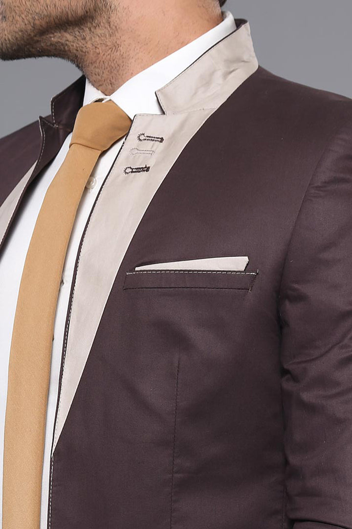 Giacca Garni Tippet Marrone con Colletto a Bottone Singolo-Wessi