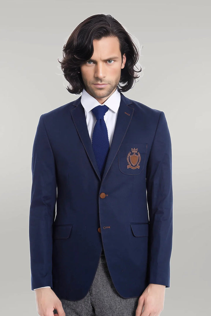 Chaqueta 2 Botones 3 Bolsillos Crestado Algodón Azul - Wessi