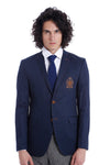 2 Buttons 3 Pockets Crested Cotton Blue Jacket - Wessi