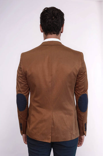 2 Buttons 3 Pockets Crested Cotton Tan Jacket