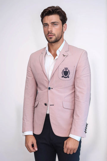 2 Buttons 3 Pockets Crested Cotton Beige Jacket