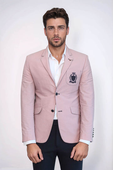 2 Buttons 3 Pockets Crested Cotton Beige Jacket