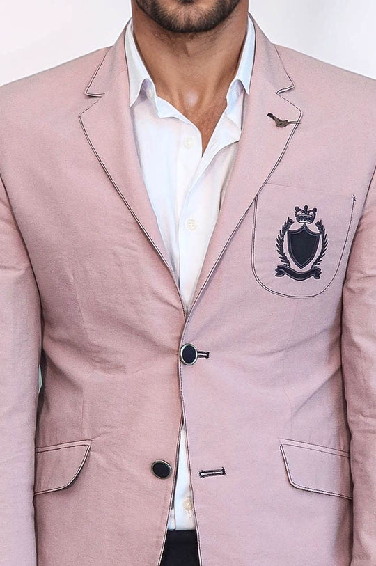 2 Buttons 3 Pockets Crested Cotton Beige Jacket