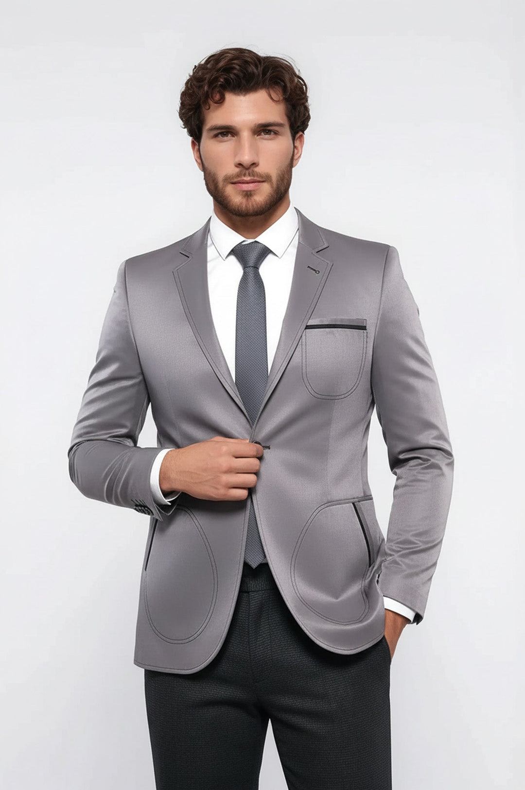 Grey Blazer With Patch Pockets | Wessi