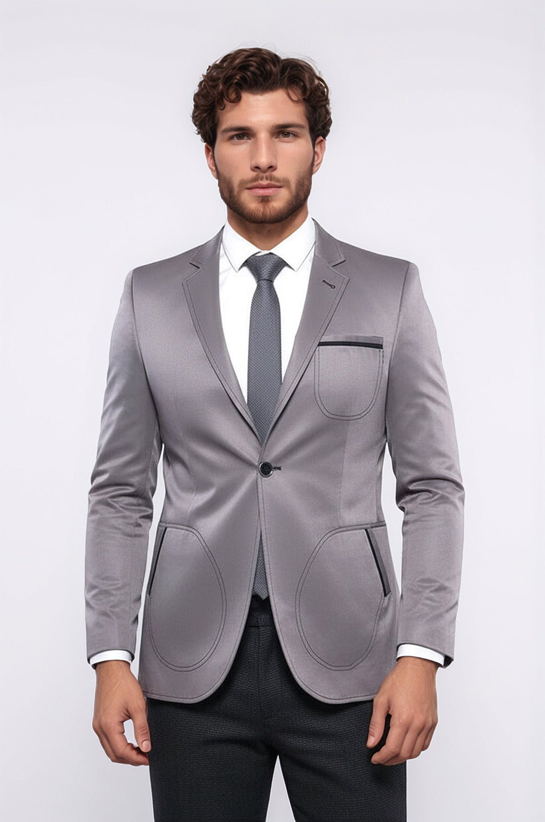 Grey Blazer With Patch Pockets | Wessi