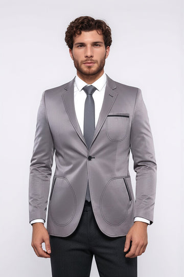 Grey Blazer With Patch Pockets | Wessi