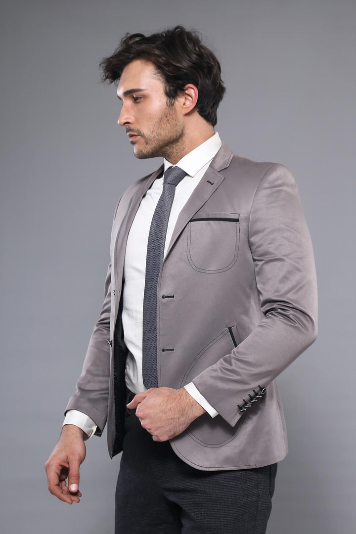 Blazer gris con bolsillos de parche | wess
