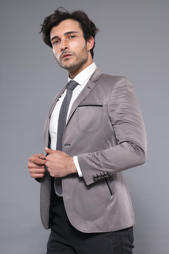 Blazer gris con bolsillos de parche | wess