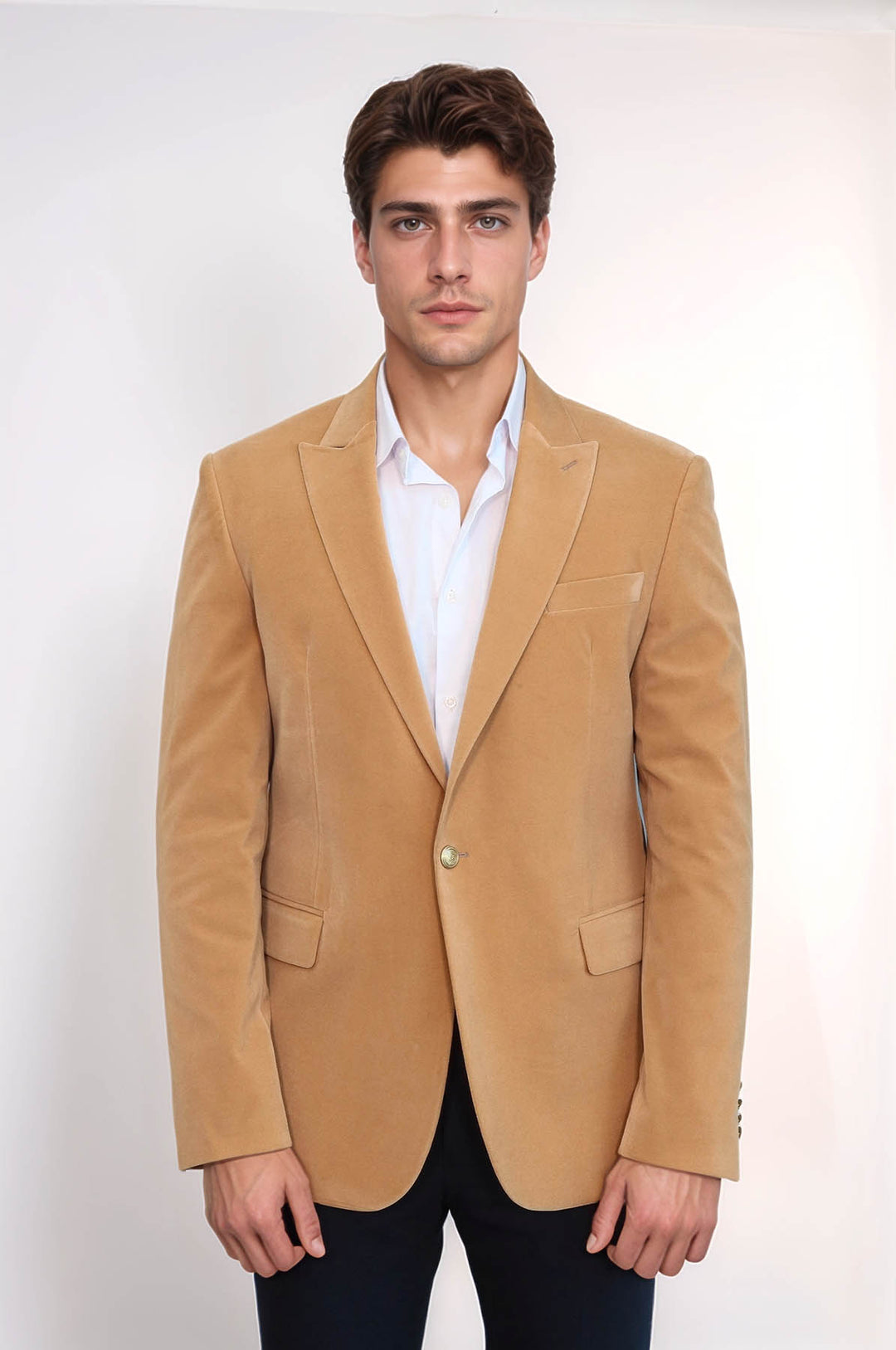 Blazer da uomo in velluto color albicocca con risvolto ampio - Wessi