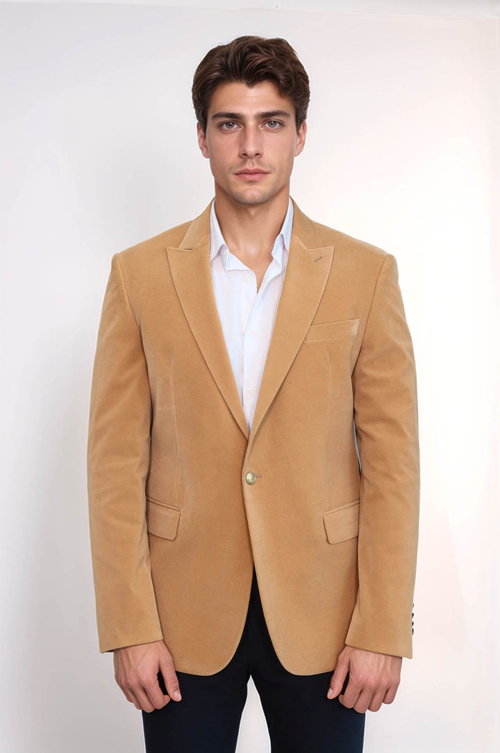 Blazer da uomo in velluto color albicocca con risvolto ampio - Wessi