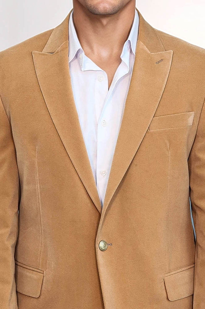 Blazer da uomo in velluto color albicocca con risvolto ampio - Wessi