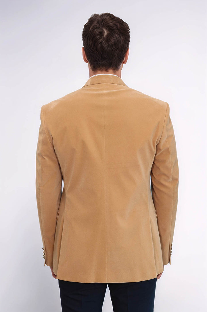 Blazer da uomo in velluto color albicocca con risvolto ampio - Wessi