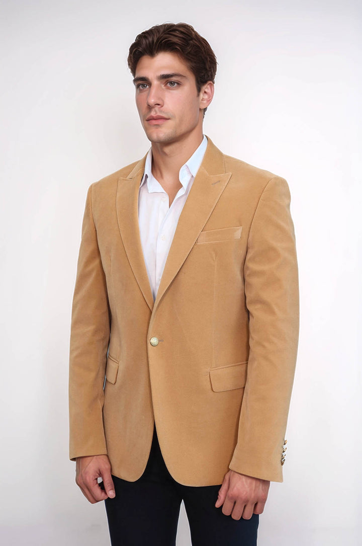 Blazer da uomo in velluto color albicocca con risvolto ampio - Wessi