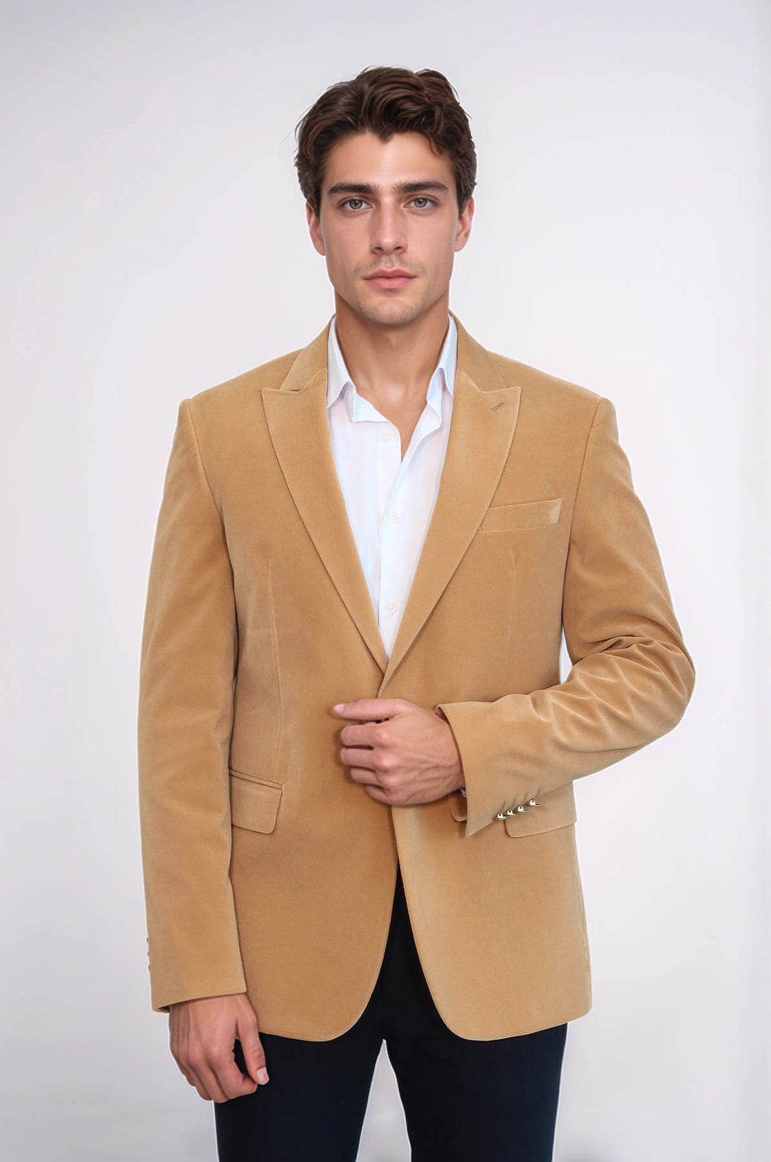 Blazer da uomo in velluto color albicocca con risvolto ampio - Wessi