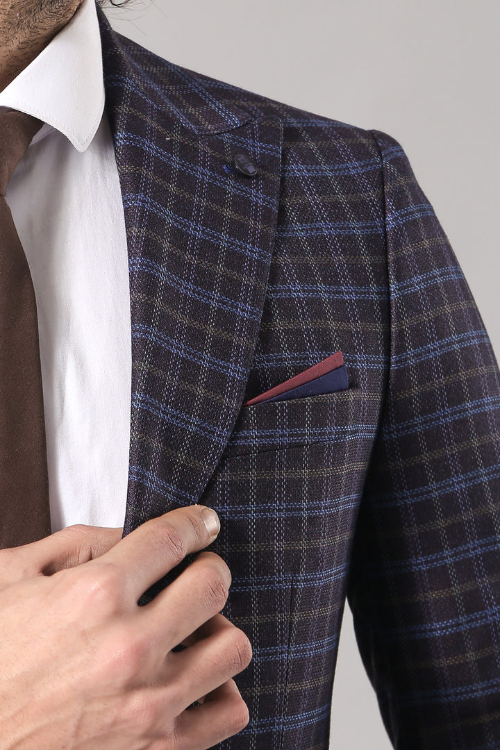 Blazer Burdeos A Cuadros Con Doble Botonadura - Wessi